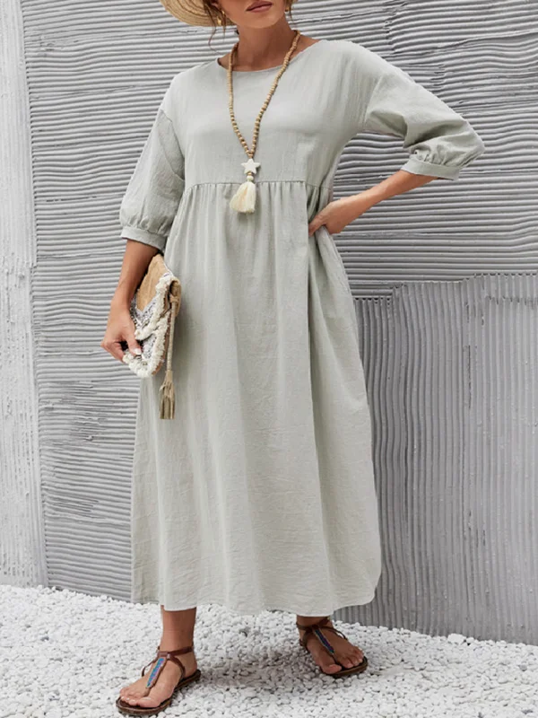 Chic Round-Neck Midi Dress in 11 Stunning Colors