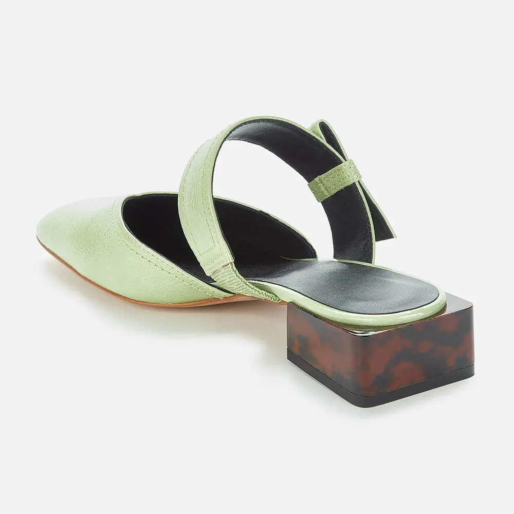 Light Green Square Toe Strap Decor Mules Shoes with Block Heels