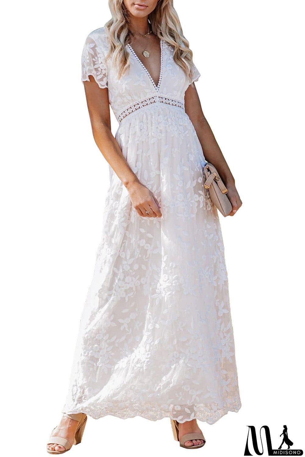 MidiSono - V Neck Lace Maxi Dress