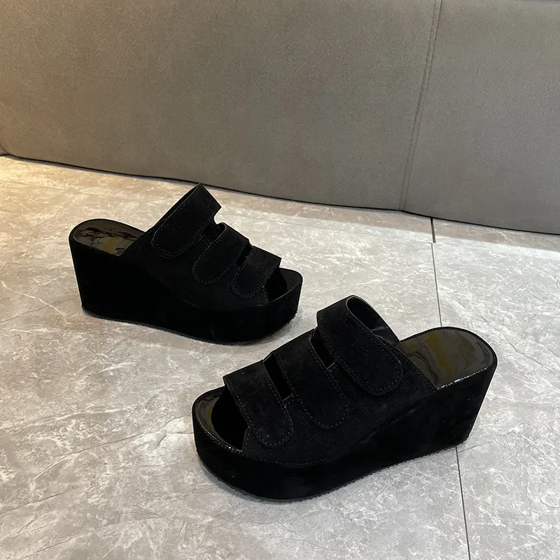 Breakj Breakj Slippers Women's 2023 Korean Version Of Spring And Summer Large Code Magic Stick Thick Bottom Slope And Cold Drag Frosted High With Ladies Slippers
