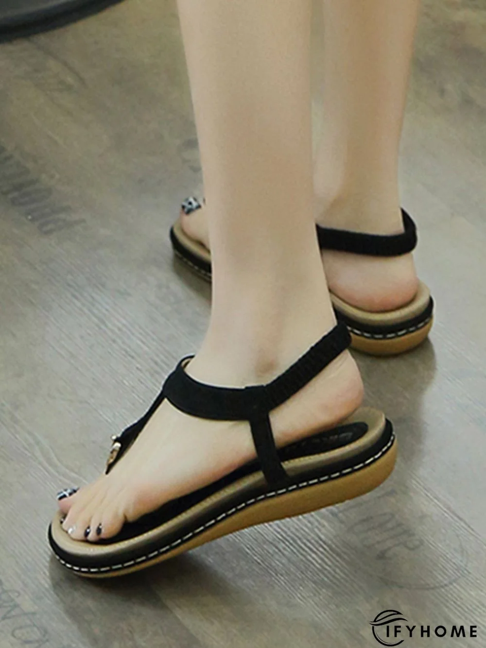 Women's Beach Metal Buckle Trim Flip-On Sandals | IFYHOME