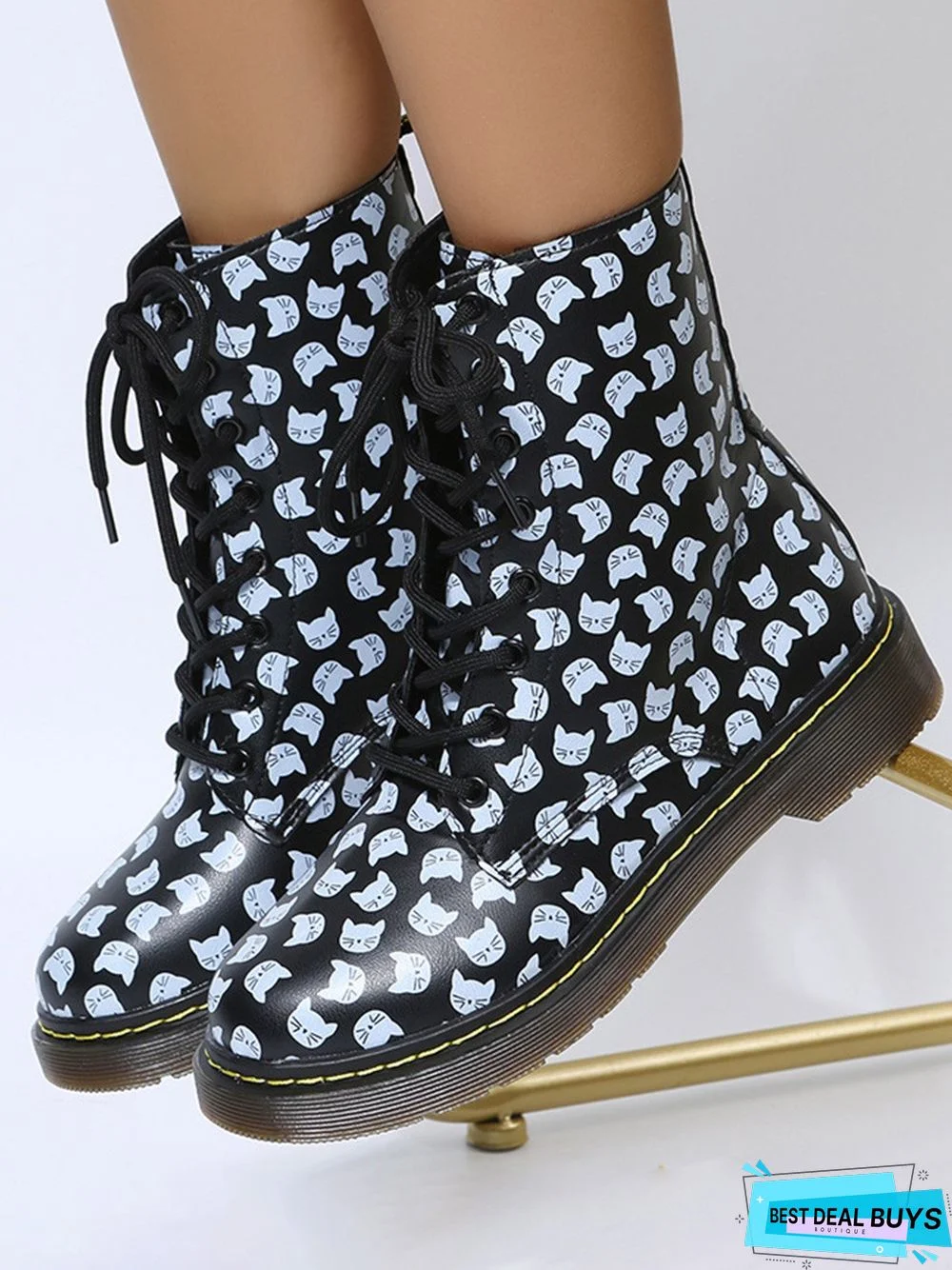 Womens's Plus Size Cat Printing Martin Boots