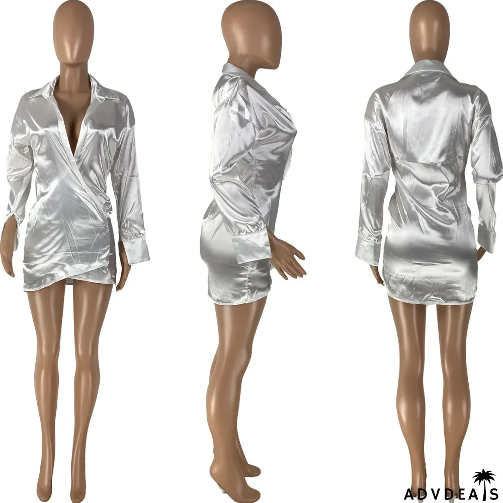 Sexy V Neck Long Sleeve Mini Dress