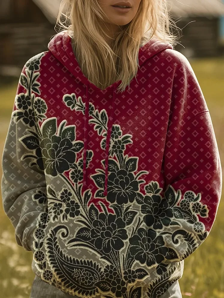 Women's Vintage Art Print Hoodie 