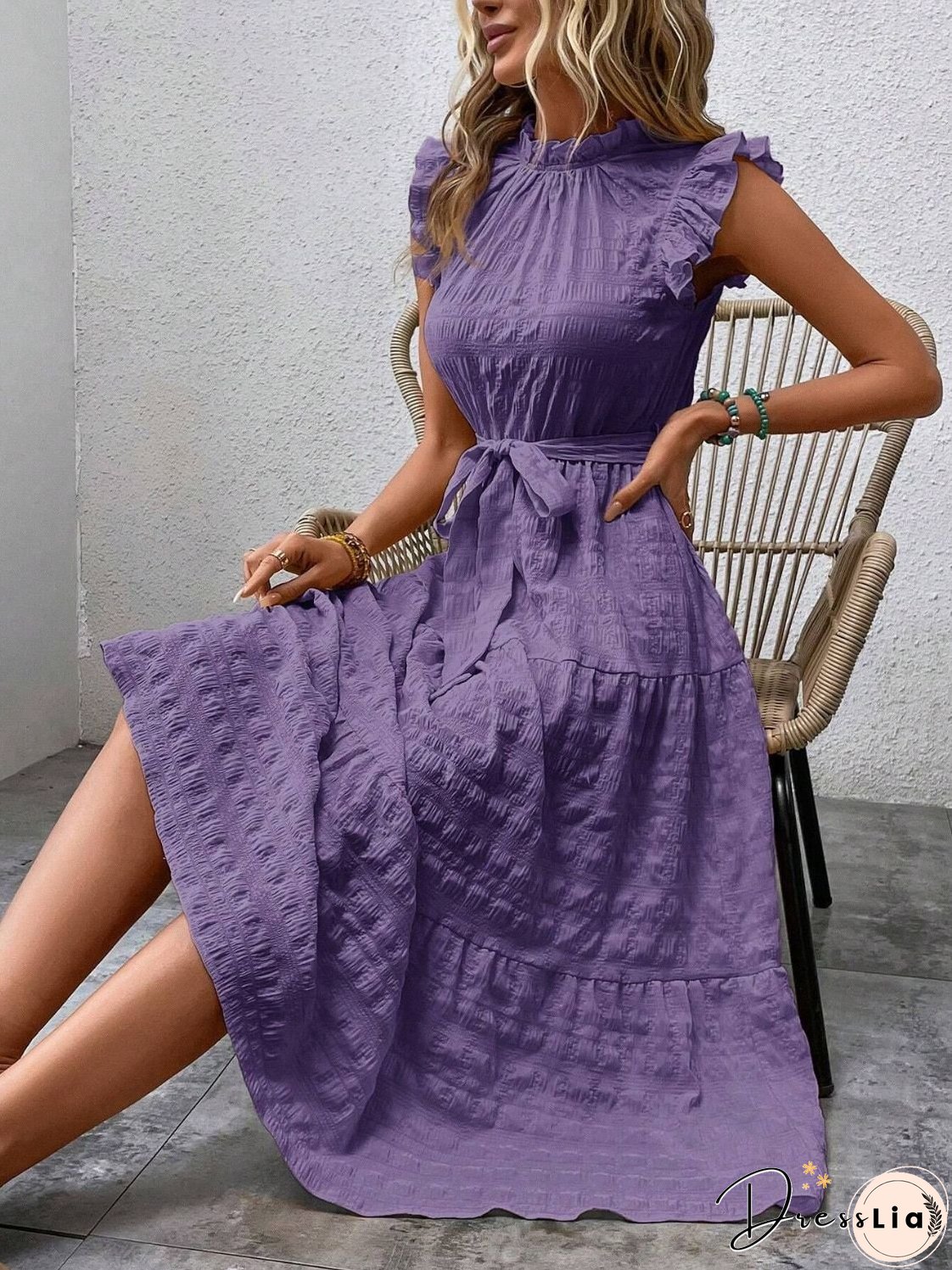 Tied Ruffled Cap Sleeve Midi Dress