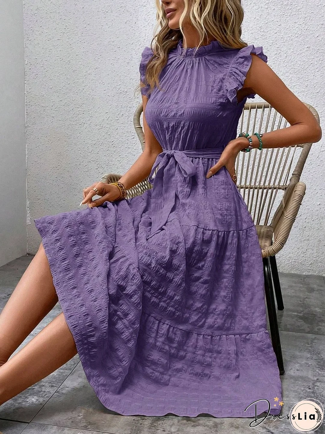 Tied Ruffled Cap Sleeve Midi Dress