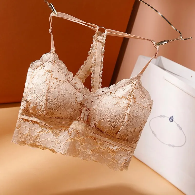 Women Hollow Out Bralette Solid Color Beauty Back Lace Underwear Sexy Vest Female Padded Wireless Bra Seamless Lingerie
