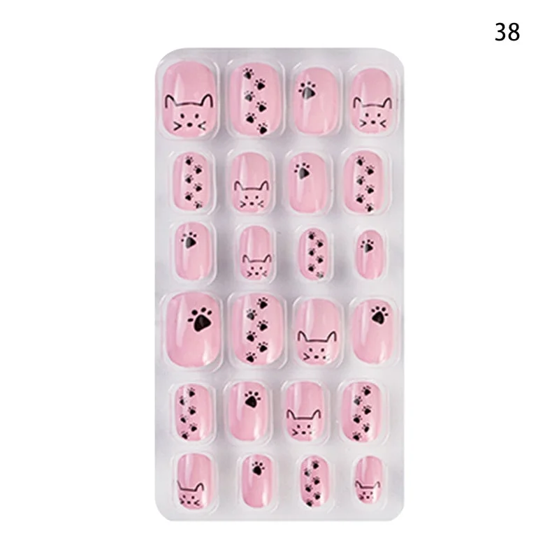 24PCS/box Children/adult Cartoon Candy Fake Nails Full Coverage Self-adhesive Nail Polish Cute Girl Manicure Decoration CL02