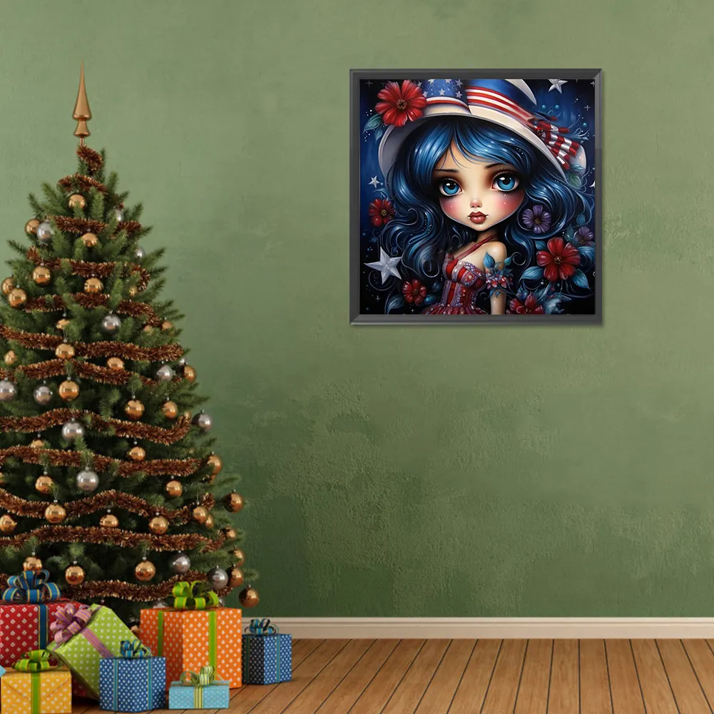 Full Round Diamond Painting 30*30cm - Cartoon Flag Girl