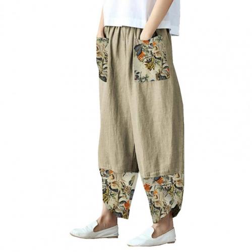 Fashion Ethnic Print Casual Patchwork Pocket Loose Wide Leg Pants