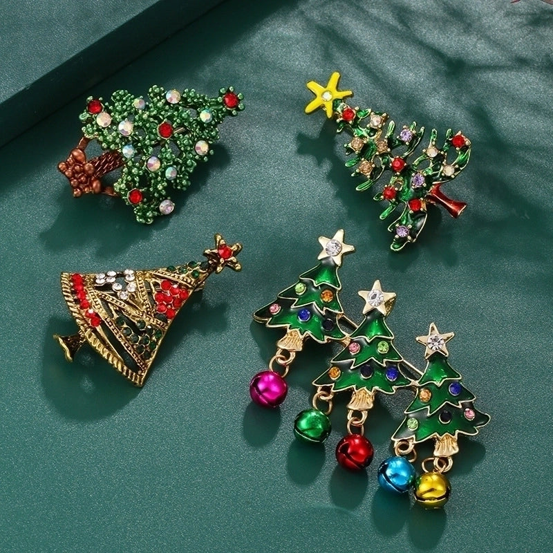 Cartoon Style Pin Christmas Tree Alloy Enamel Rhinestones Unisex Brooches