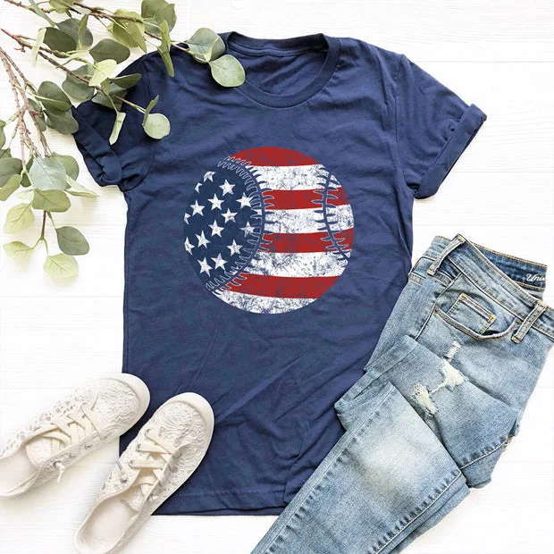 American Flag Baseball Print T-Shirt
