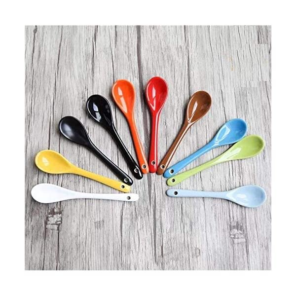 Astra Gourmet 5" Ceramic Soup Spoons Porcelain Spoons for Coffee, Tea, Yogurt, Ice-cream, Appetizers and Desserts, Set of 8 (Assorted Colors) E-5"