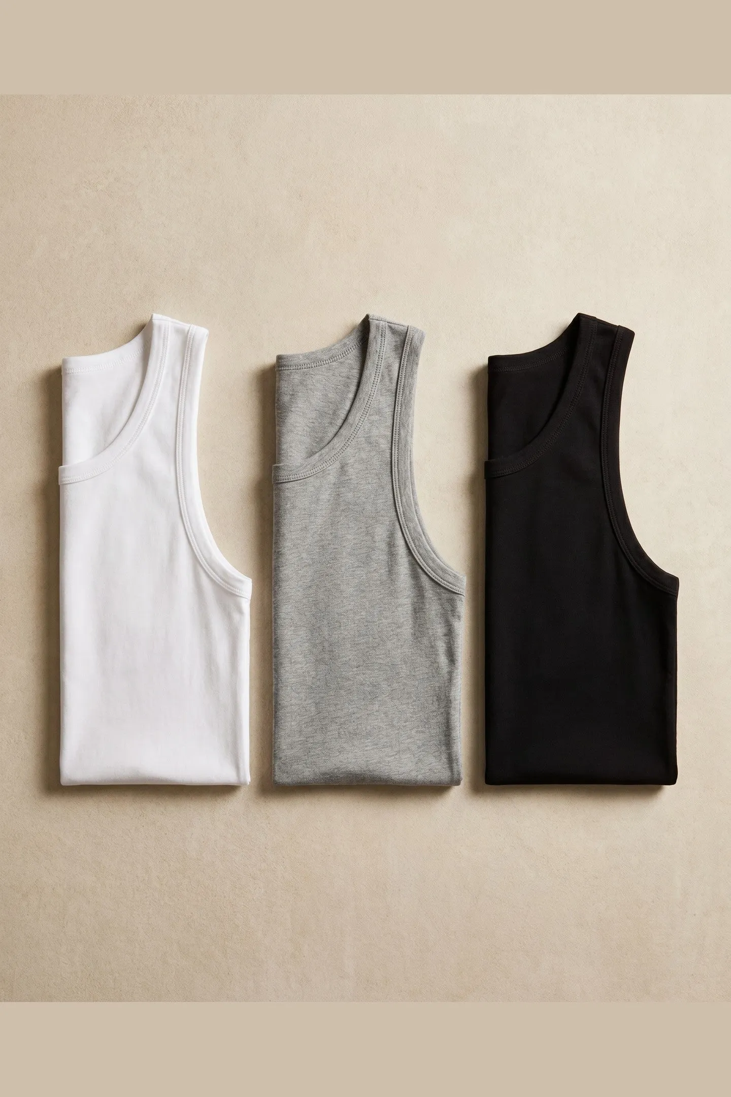 Fitted Cotton Vest 3-Pack - Black White Grey folded three-pack
