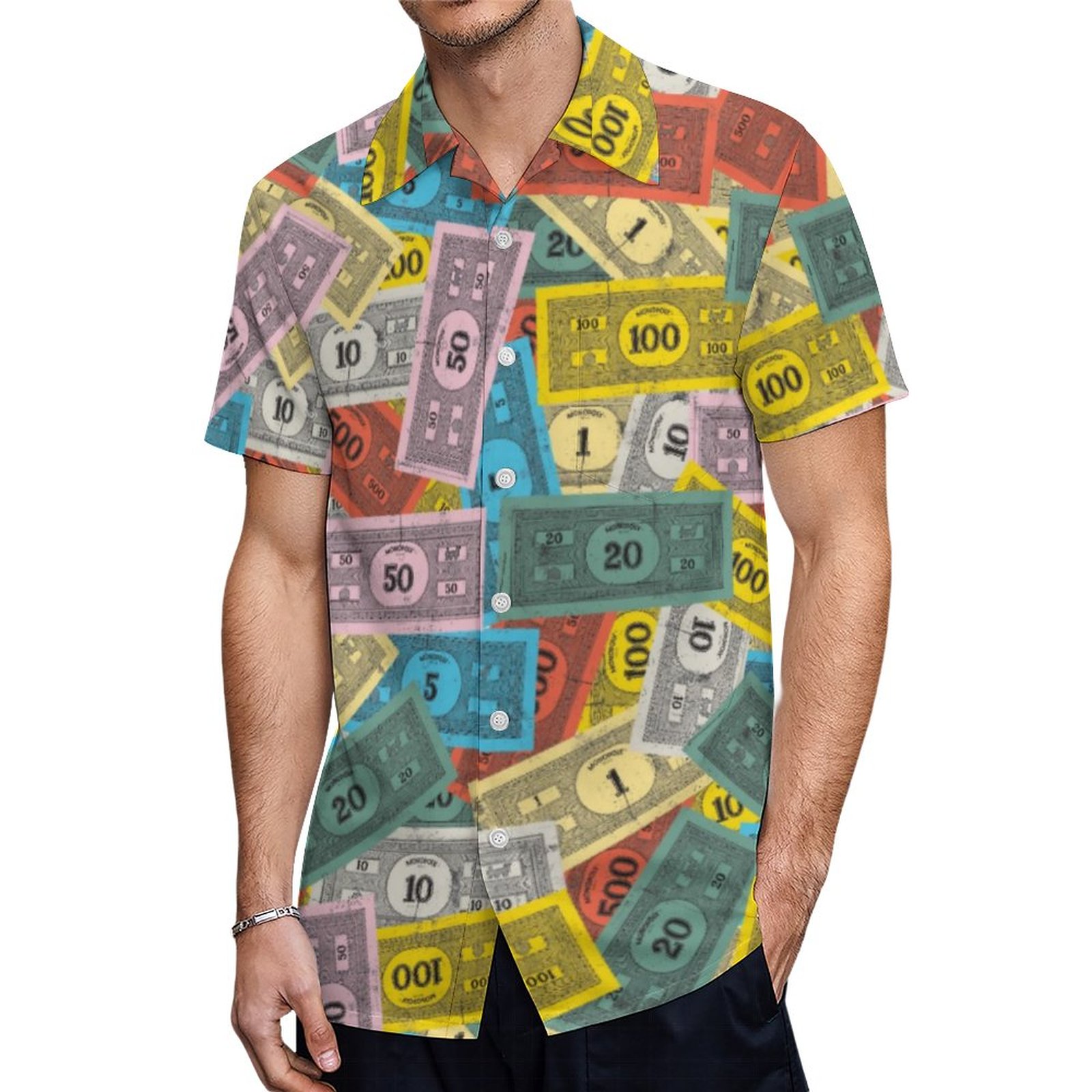 Vintage Monopoly Money Hawaiian Shirt Mens Button Down Plus Size Tropical Hawaii Beach Shirts