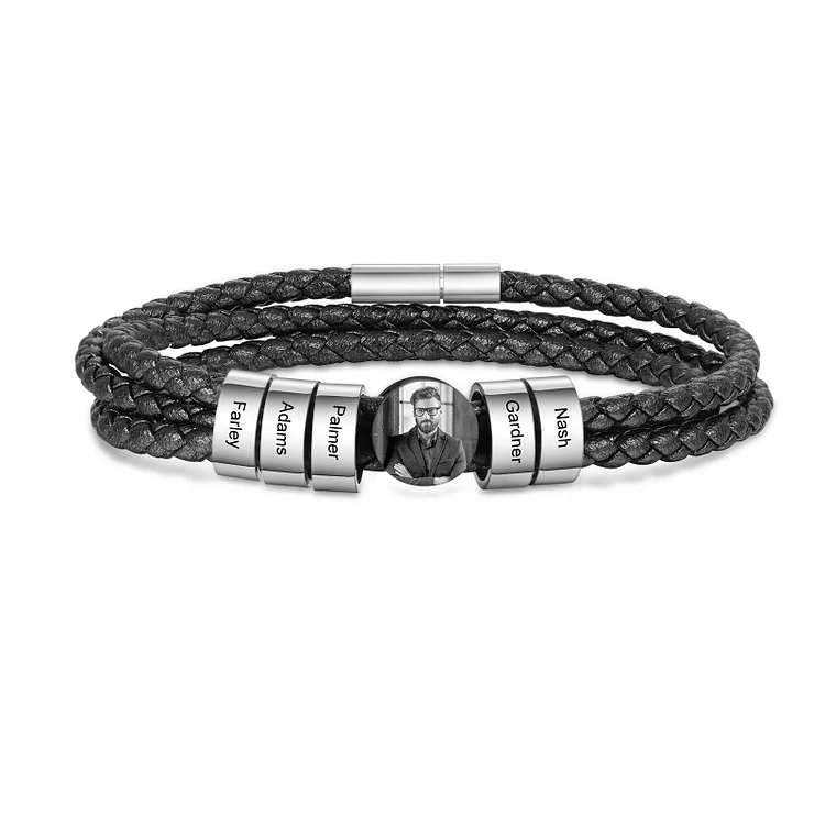 5 Names-Personalized Men's Photo Bracelet Name Bracelet, Custom Father Bracelet Gift Dad Gift