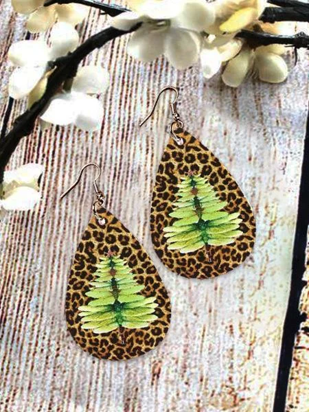 2Dragonfly Christmas Tree Printed Leather Earrings