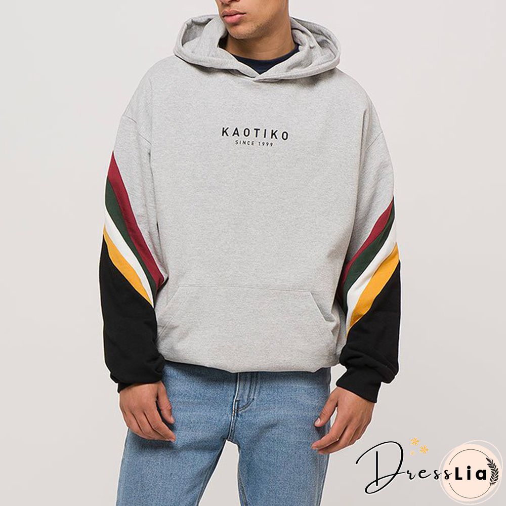 Men's Modern Casual Contrast Color Long Sleeve Hoodie