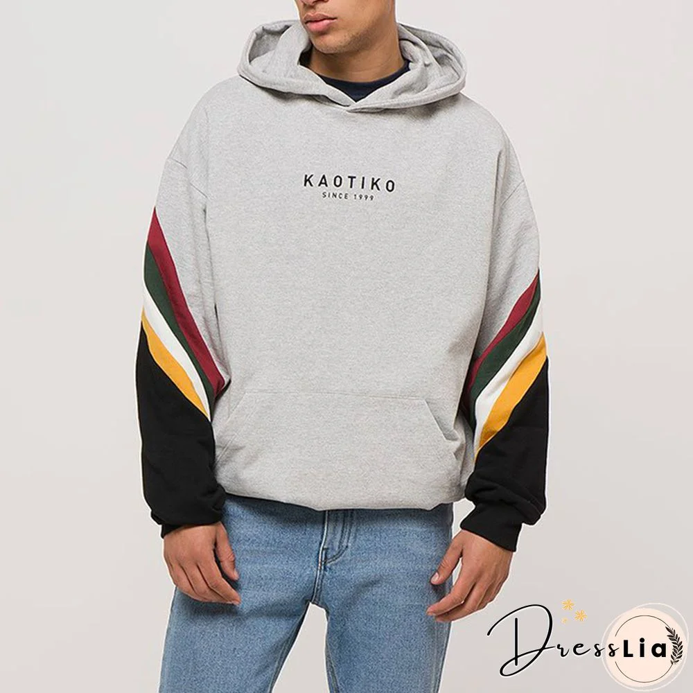 Men's Modern Casual Contrast Color Long Sleeve Hoodie