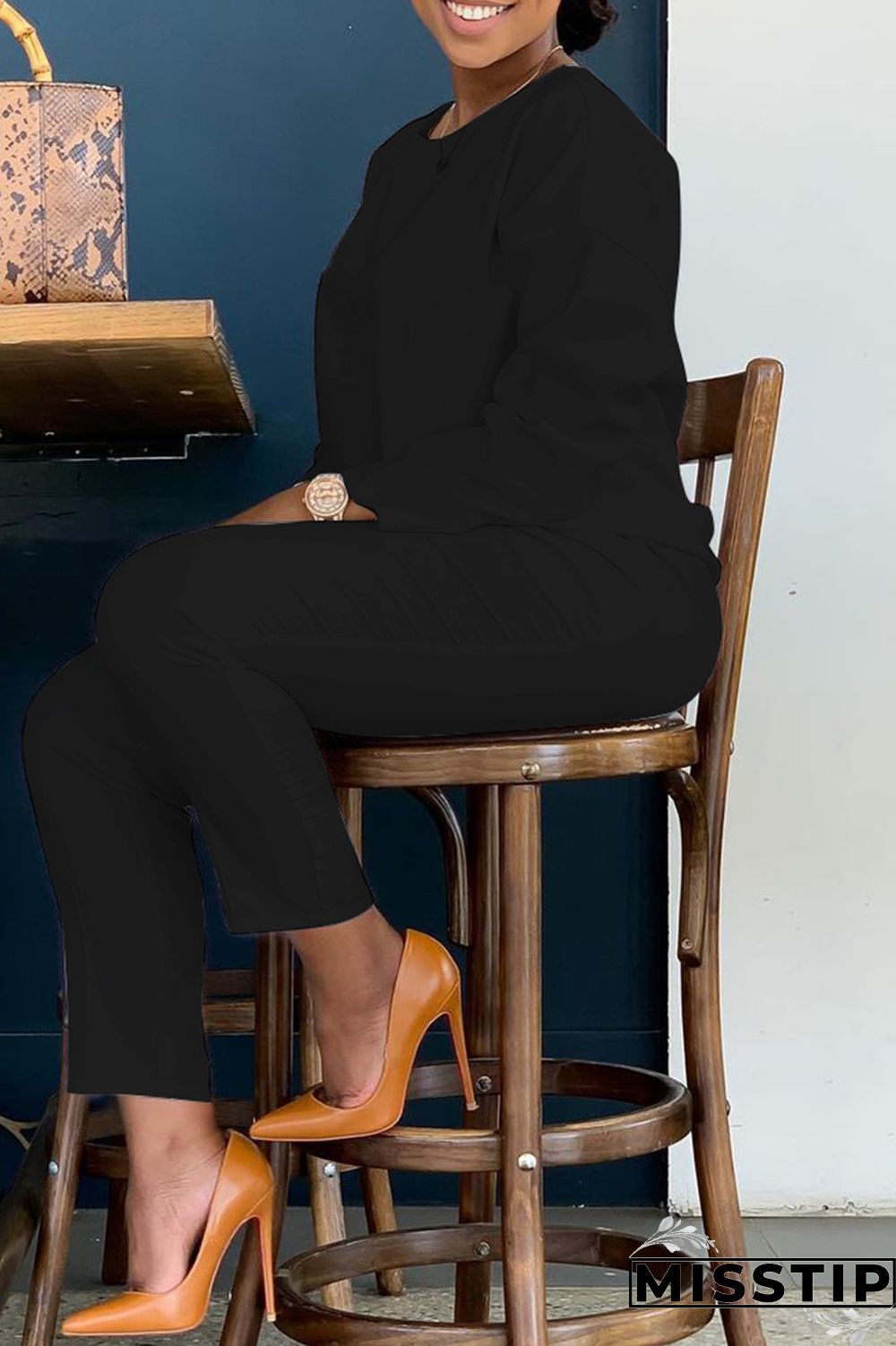 Orange Fashion Casual Solid Basic O Neck Long Sleeve Two Pieces