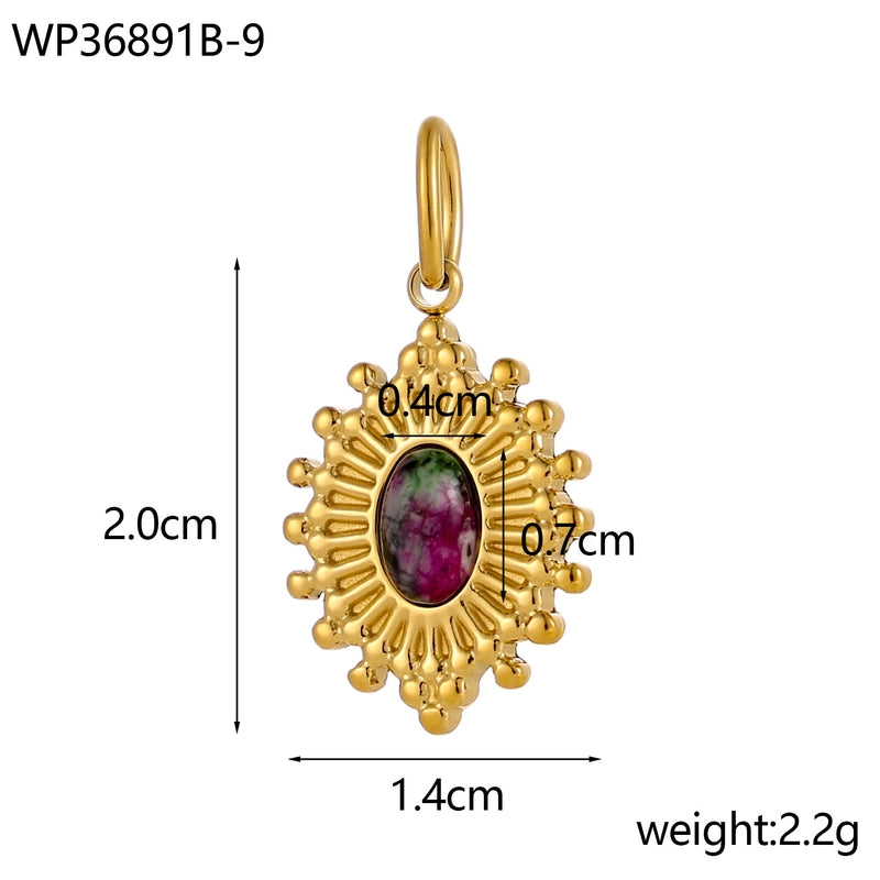 1 Piece 14 * 20mm 304 Stainless Steel Natural Stone Oval Pendant Jewelry Accessories