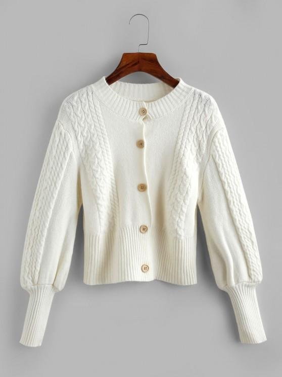 Cable Knit Balloon Sleeve Short Cardigan