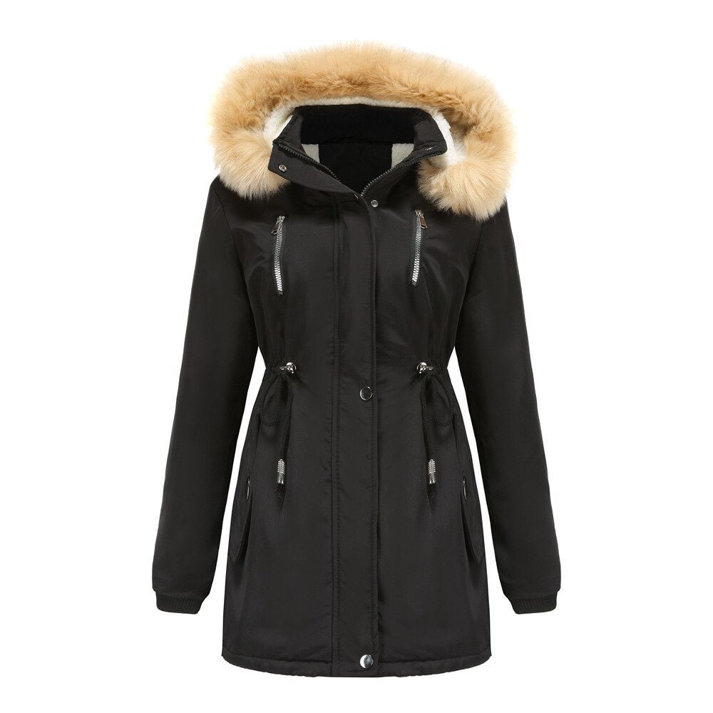 Winter Hooded Parker Coat Women 2021 Fashion Long Sleeve Plus Velvet Thick Warm Jacket Female Plus Size Casual Outerwear