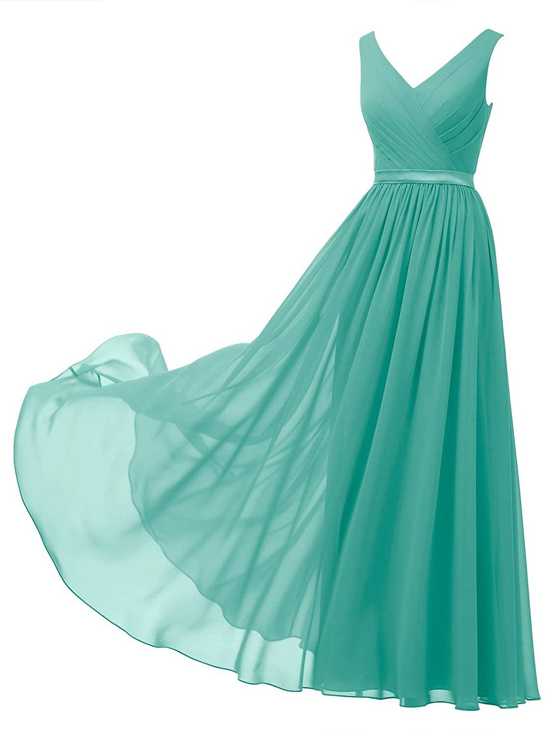 Long Party Evening Formal Gown Sleeveless V-Neck Chiffon Bridesmaid Dress