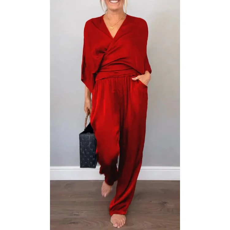 💞💞Women's mercerized cotton V-neck 2-piece suit