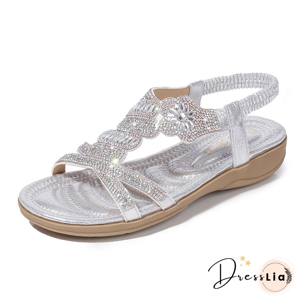 Fashion Casual Sandals Women Flat Wedges Party Diamonds Gladiator Summer Shoes Girls Low