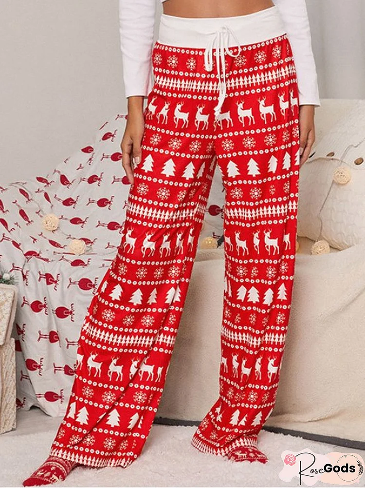 Holiday Casual Print Christmas Women Pants