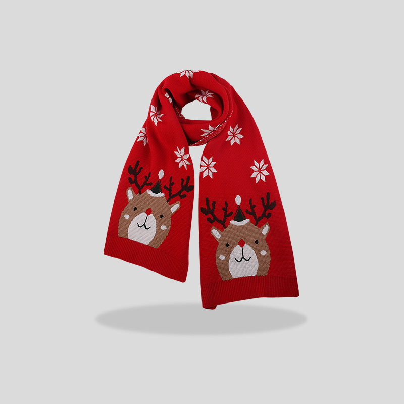 Christmas Casual Red Kint Reindeer Snowflake Print Scarf 2024 - Flycurvy 