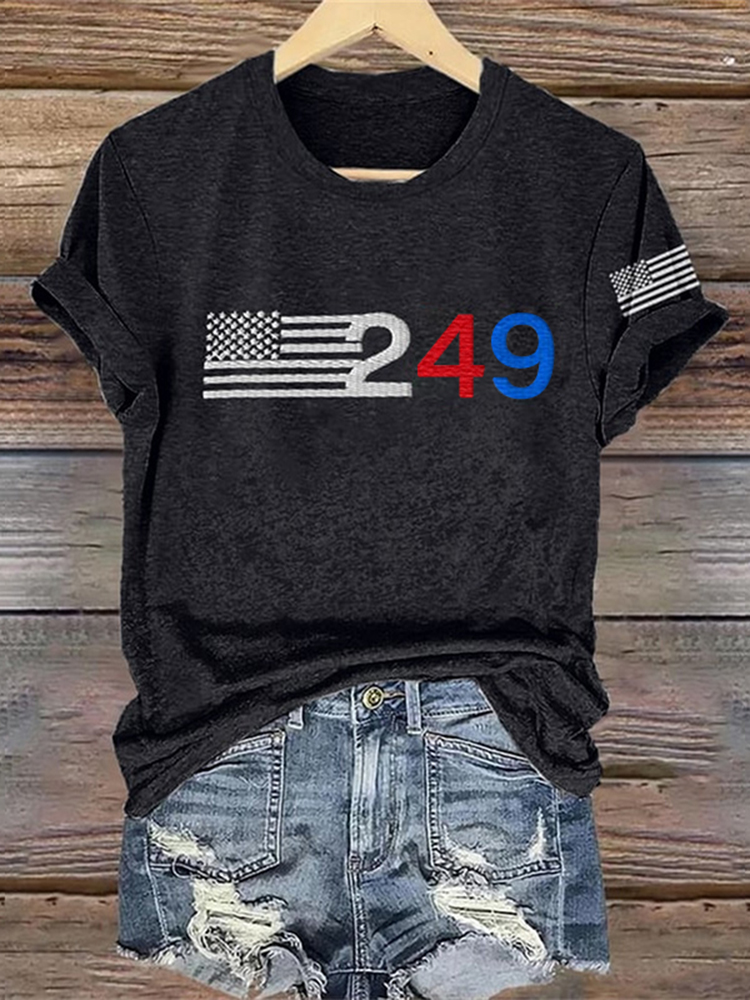 Women's Retro 249 American Flag Print T-shirt wearshes