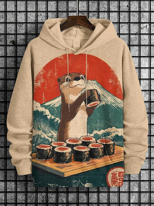 Men's Otter Makes Sushi Art Print Hooded Sweatshirt