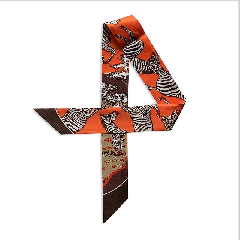 Women’s Minimalist Classic Style Color Block Satin Printing Silk Scarf