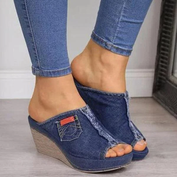 Ladies Fashion Retro Denim Wedge Sandals
