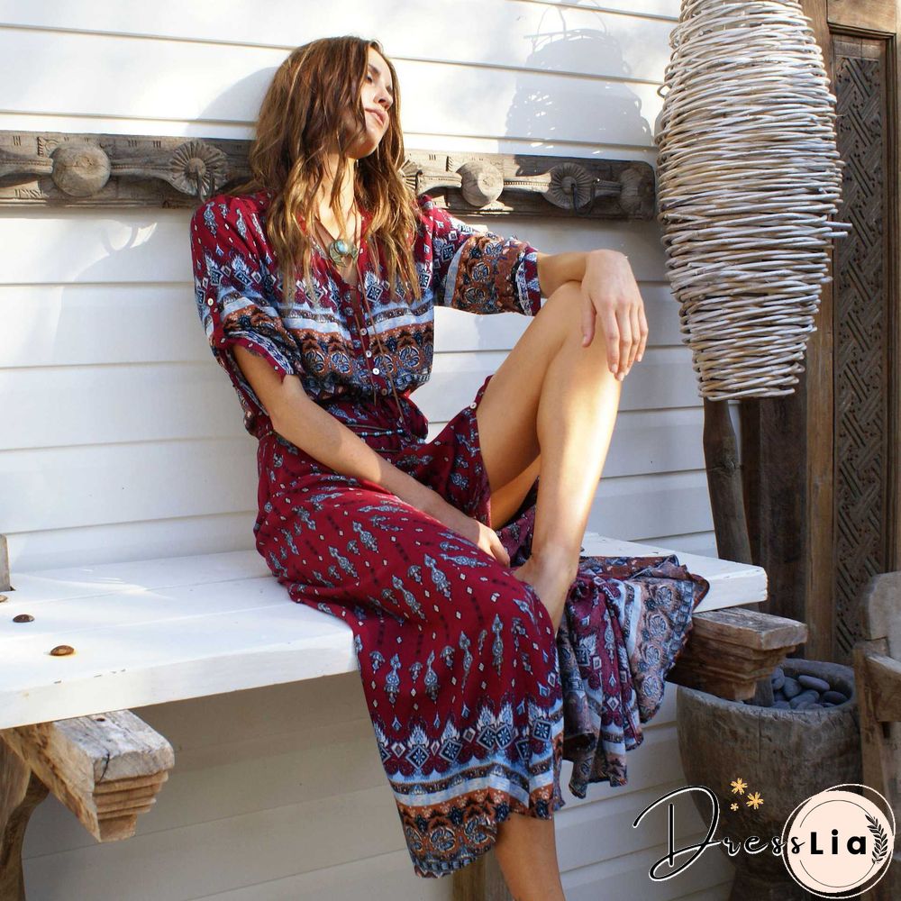 Hippie Gypsy Boho Long Beach Dress Maxi Cover Ups Beachwear