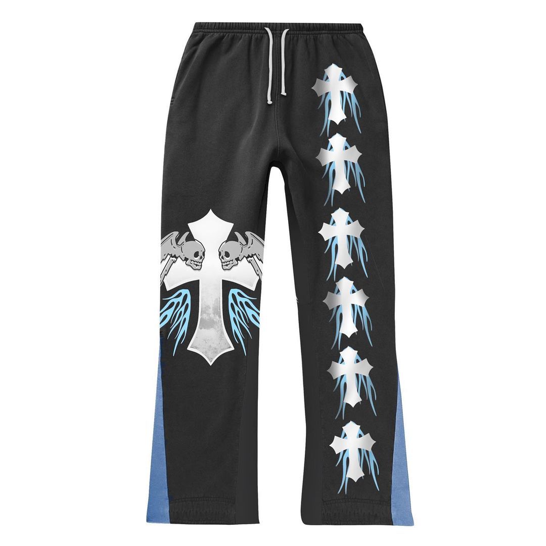 Artistic Vintage Faith Print Stylish Casual Flared Sweats Trousers