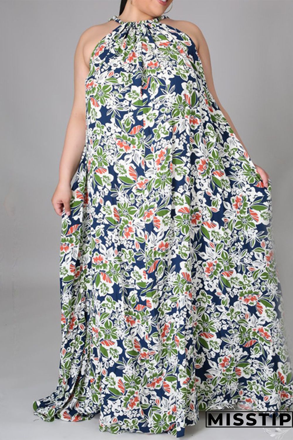 Green Fashion Casual Plus Size Print Basic O Neck Sleeveless Dress