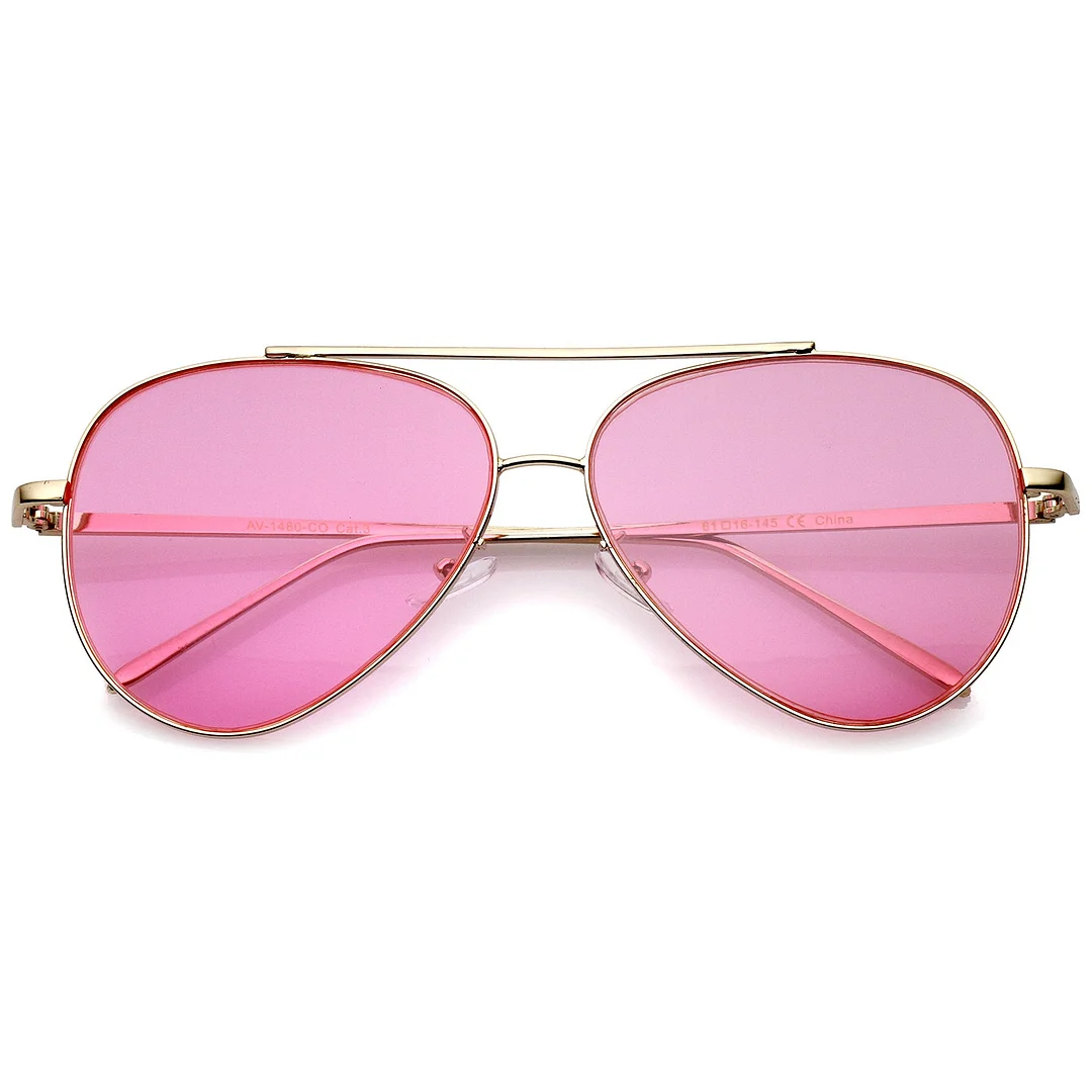 Retro Metal Frame Double Nose Bridge Color Flat Lens Aviator glasses 60mm