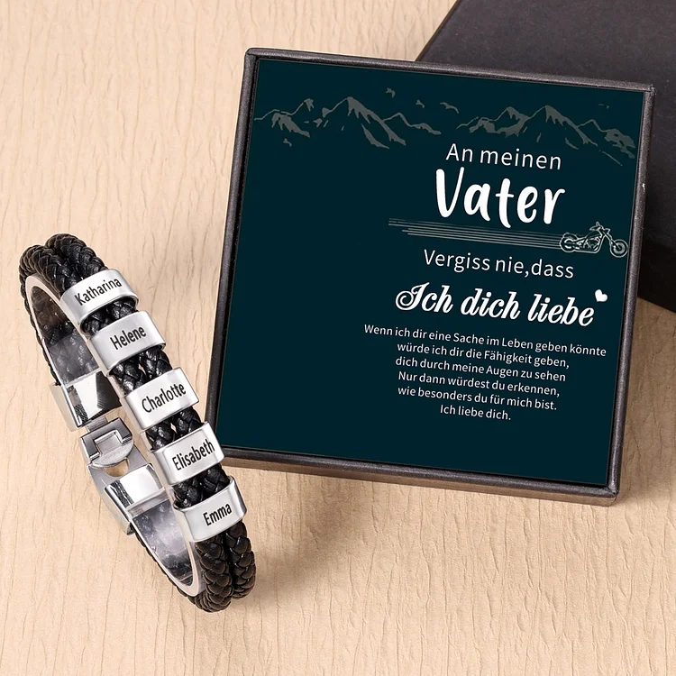 Personalisiertes 5 Namen Perlen Leder Armband-An Meinen Vater- Geschenk mit Nachrichtenkarte