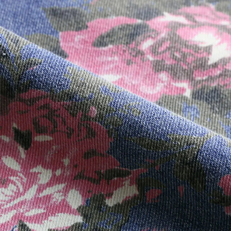 Floral Print Drawstring Lapel Denim Dress