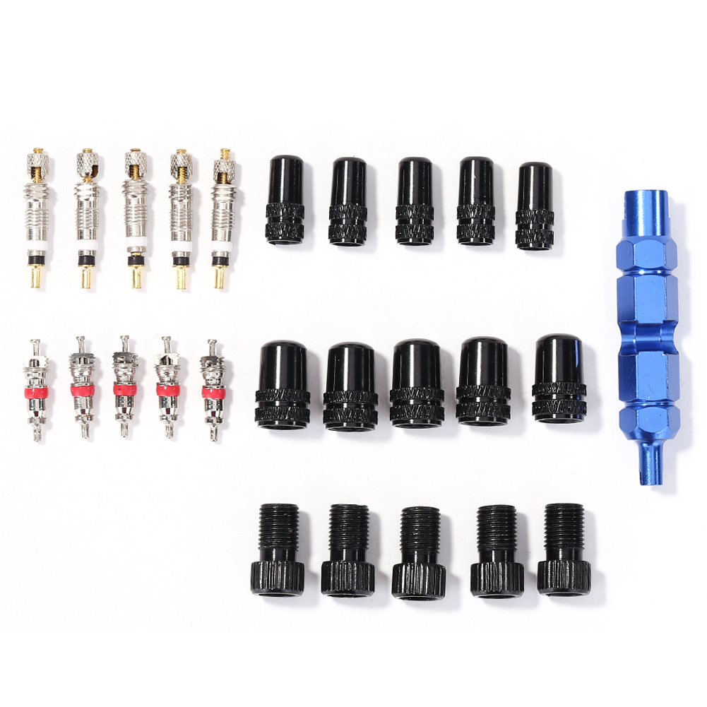 

26pcs/set Bicycle Tire Schrader Presta Valve Cores Caps Adapters w/ Remover, 501 Original