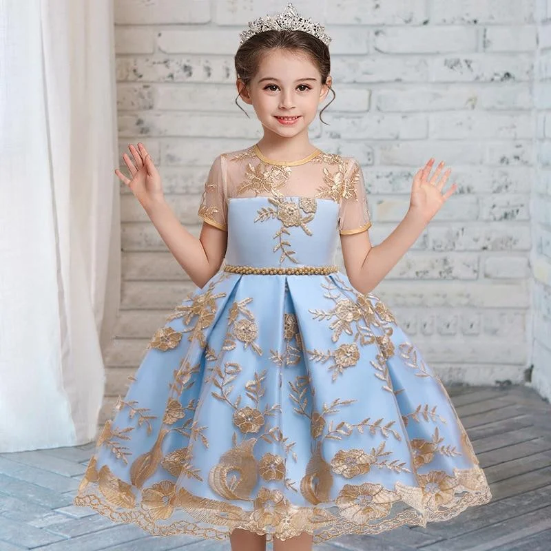 2021 Summer Retro Court Dress Kids Dresses For Girls Clothes Children Costume Embroidery Princess Party Dress Girl Flower Gown
