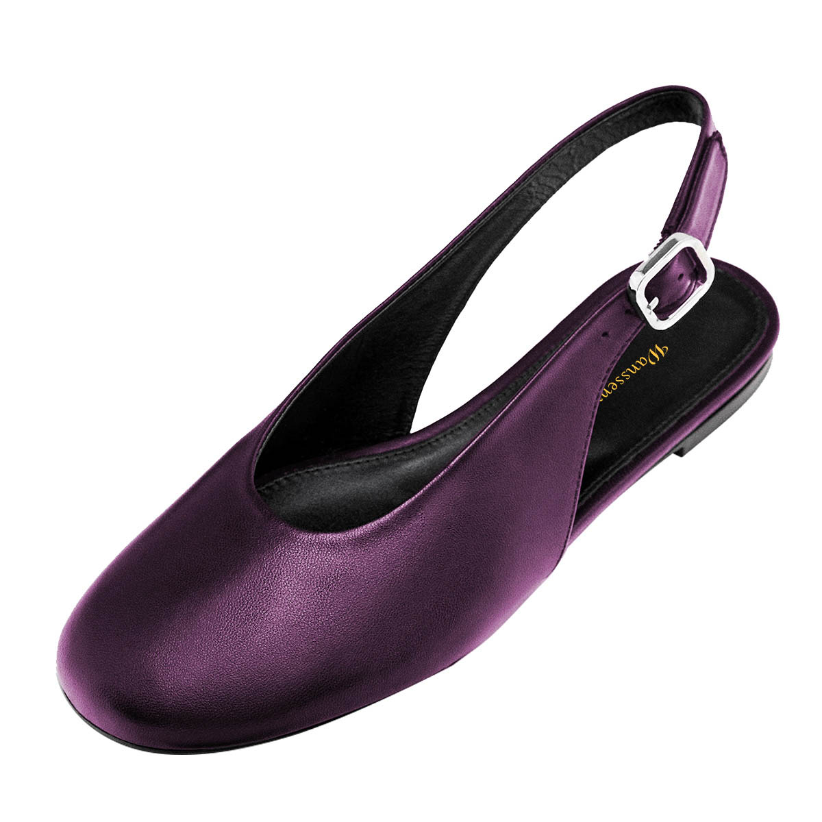Purple Vegan Leather Round Toe Flat Slingback Shoes with Buckle Nicepairs