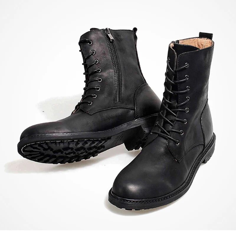 VCSHOES Men Boots Short Plush Botas Hombre Cowhide Genuine Leather Boots Men Mid-calf Military Boots Combat Boot
