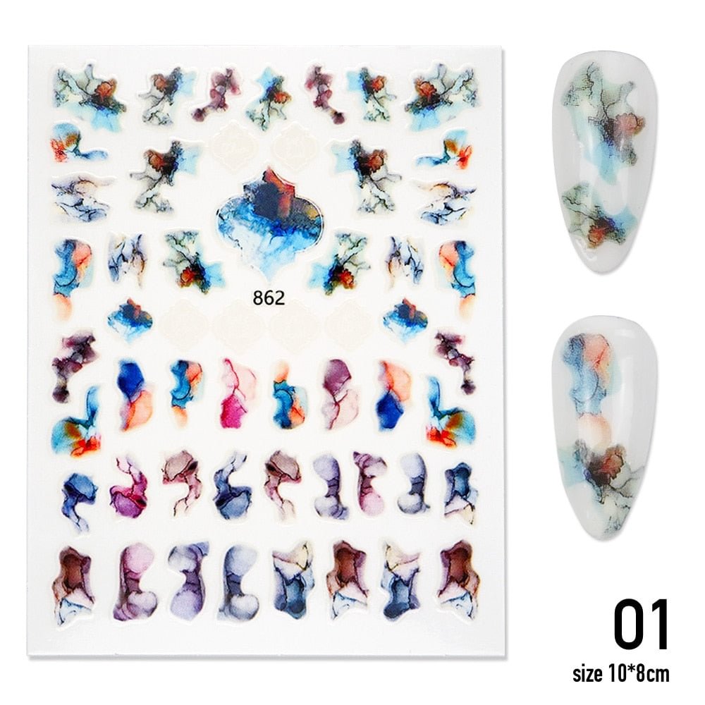 [Beautizon] Marbling Effect Nail Sticker Marble Effect Nail Decals 3D Nail Art Sticker water decal DIYVdecorations