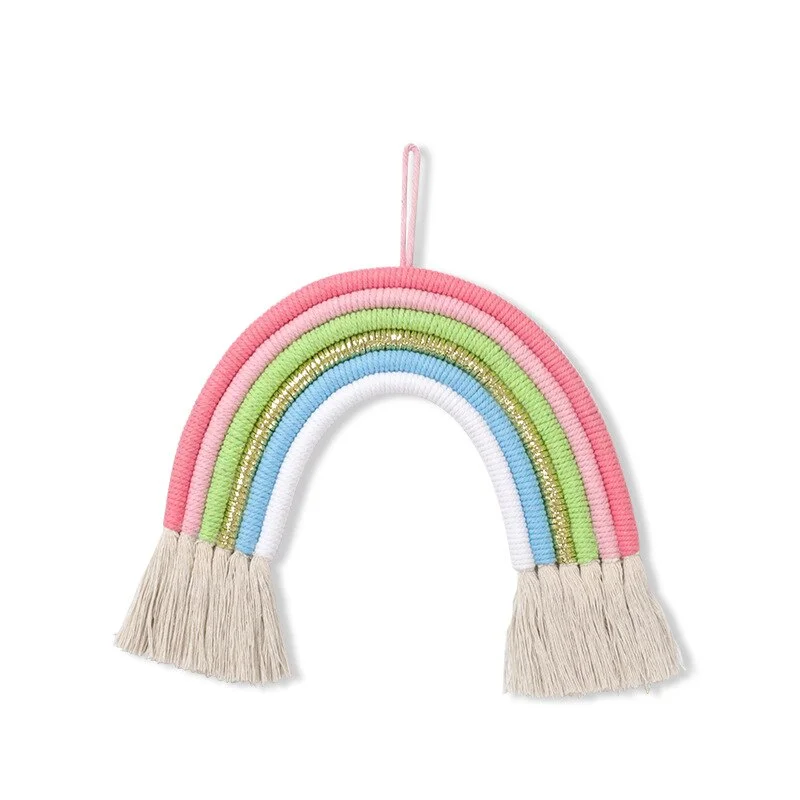 Nordic Handmade Woven Macrame Rainbow Wall Hanging Decorative Home Boho Decor Rainbow Birthday Party Decorations Kids Baby Room