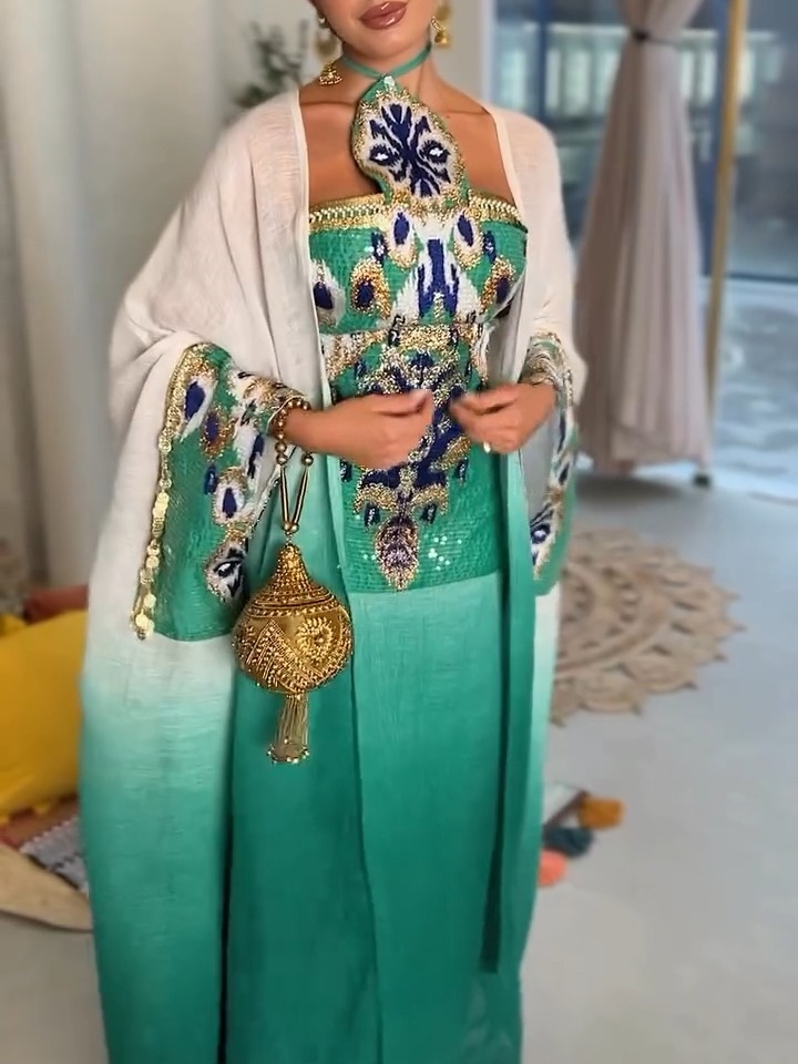 Elegant Traditional Pattern Halter Dress & Long Sleeve Outerwear Set | Oxredo Shop Ramadan Sale