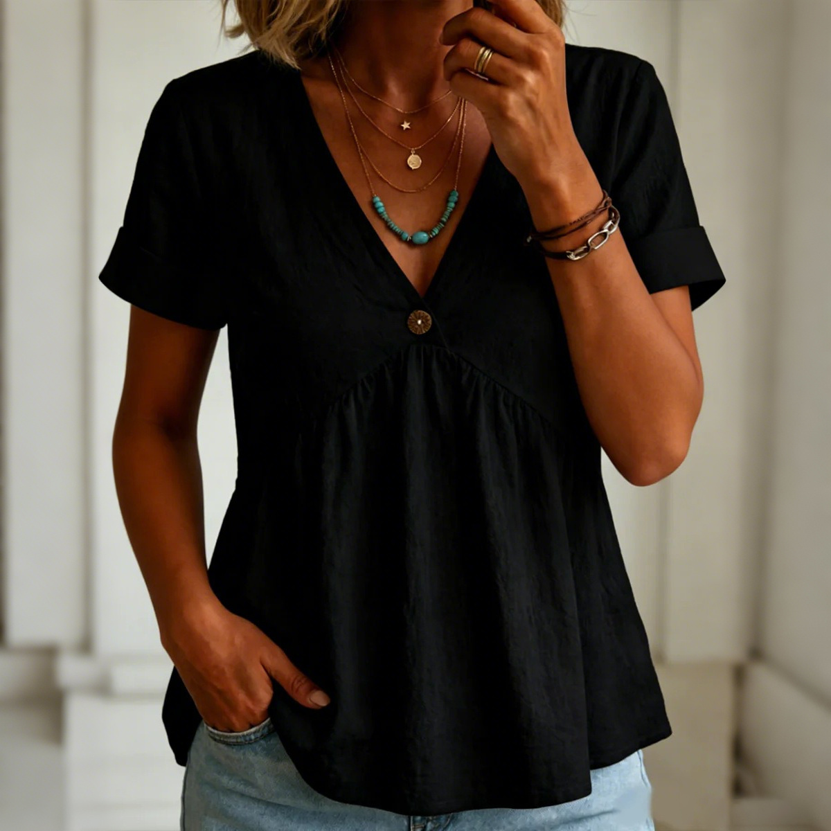 Women's Vintage Simple Buttons Cotton Linen Shirt wearshes